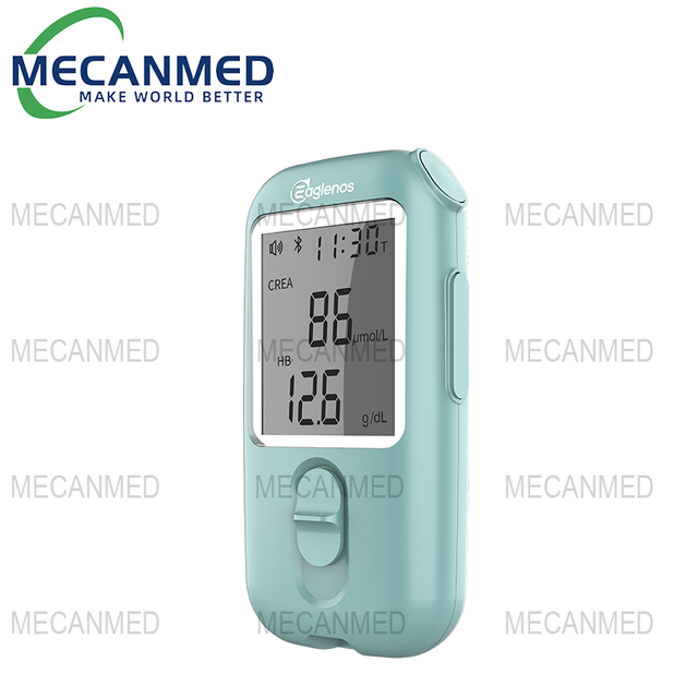 MECANMED metrum portatile creatinine ostendens 86 μmol/L creatininum et 12.6 g/dL hemoglobinum eventum pro magna domo sanitatis.